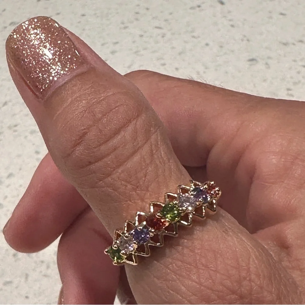 Swarovski Elements Rainbow Crystal Stackable Band Ring, Size 9